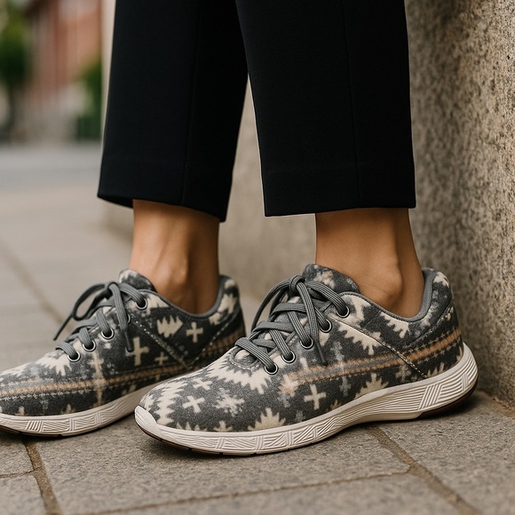 Women’s Pendleton Wool Sneakers Size 9 Boho Aztec Gray Patterned Sneakers - Picture 1 of 10